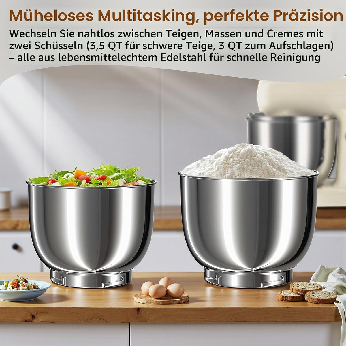 DOBBOR Küchenmaschine Knetmaschine Mit 2.5L+3L Dual-Schalen,1500w