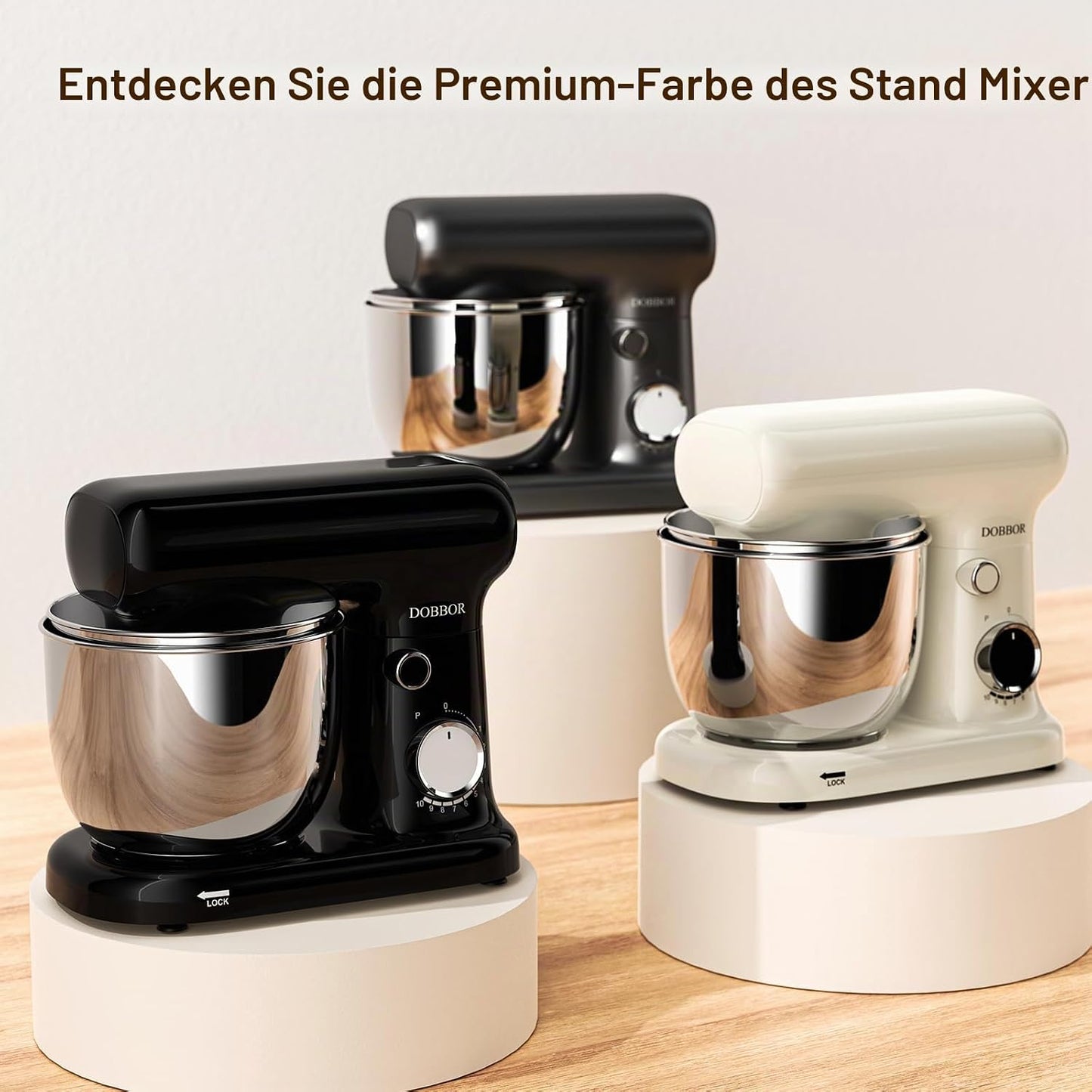 DOBBOR Küchenmaschine Knetmaschine 1500W Mit 2.5L+3L Dual-Schalen, 10-Gang(Schwarz)