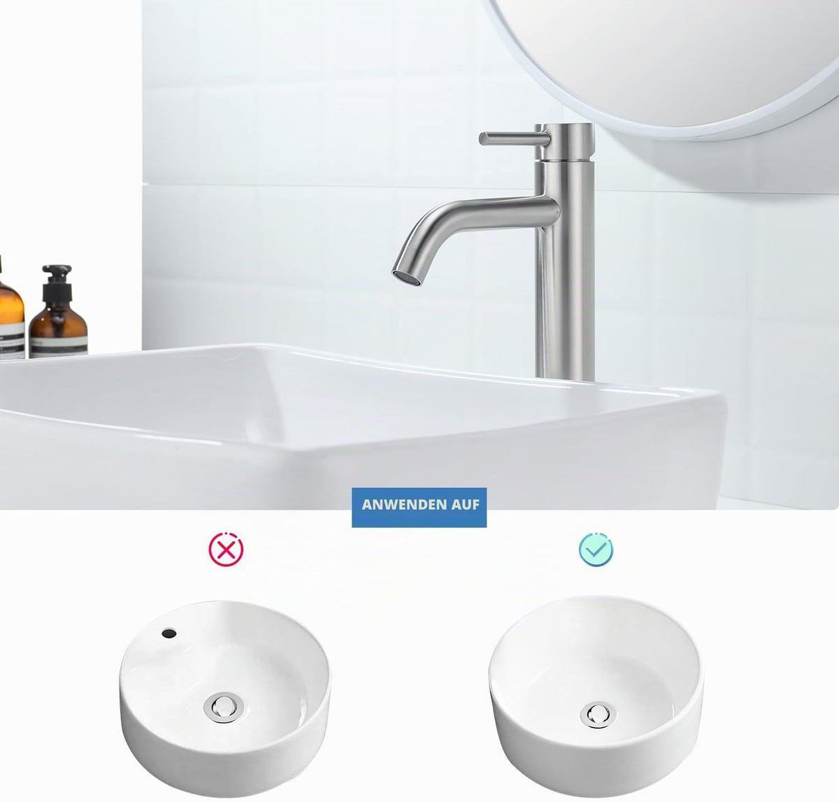 Decaura hoch Waschtischarmatur Badezimmer Bad Wasserhahn mit Auslaufhöhe 190mm