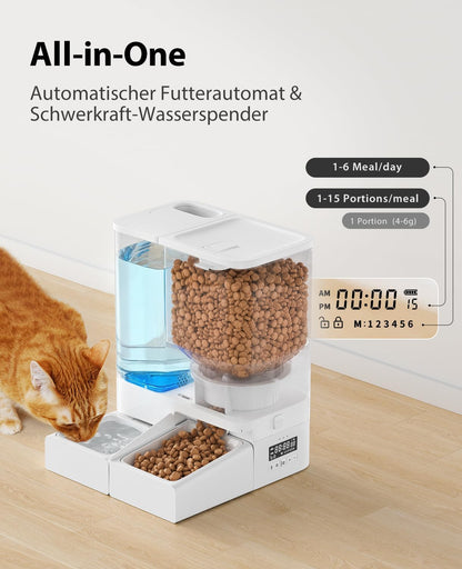 DUDUPET 9L Futterautomat Katze und Katzenbrunnen 2-in-1,Programmierbarem