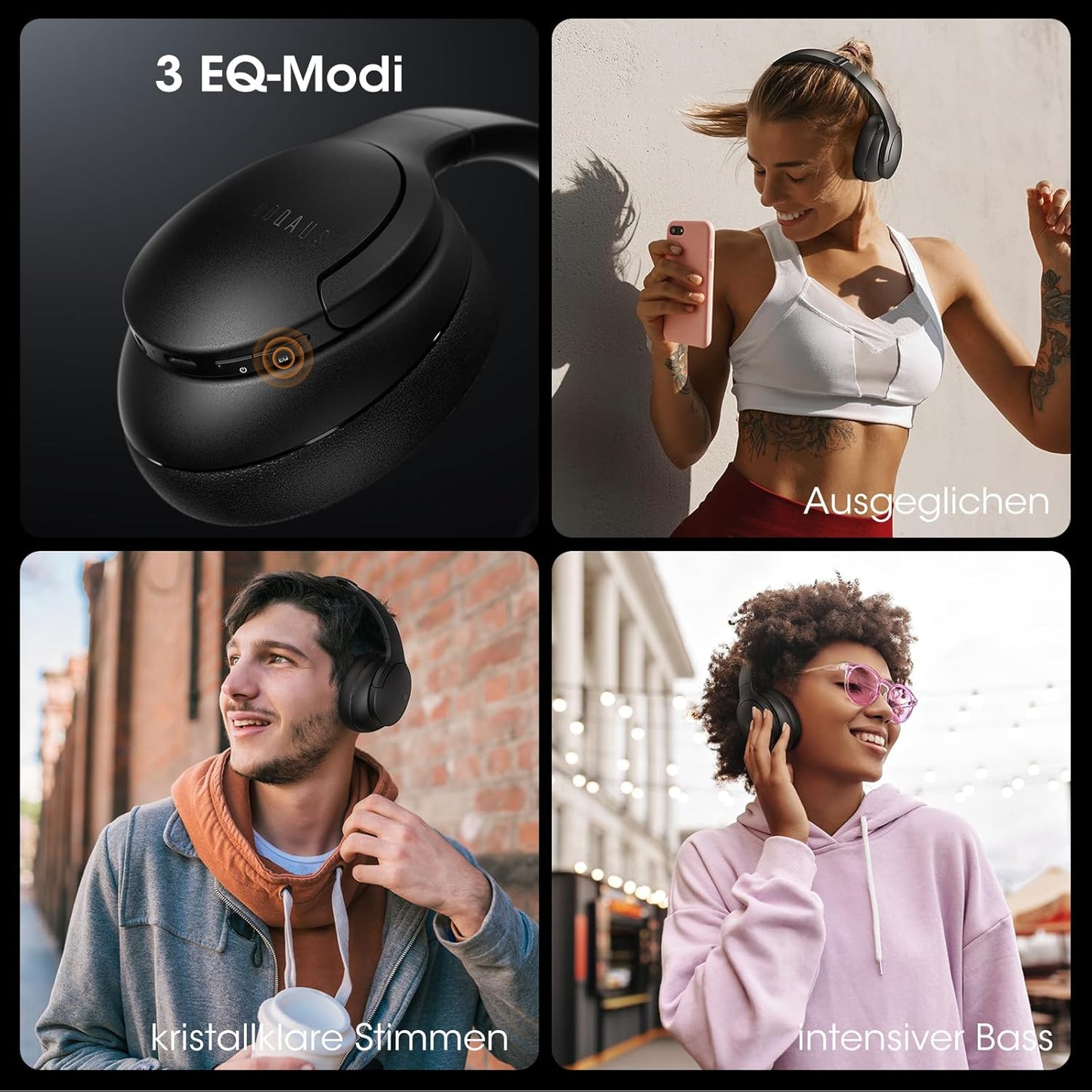 DOQAUS Kopfhörer Life 4 Kabellos Bluetooth,Bis zu 90 Std mit 3 EQ-Modi Schwarz