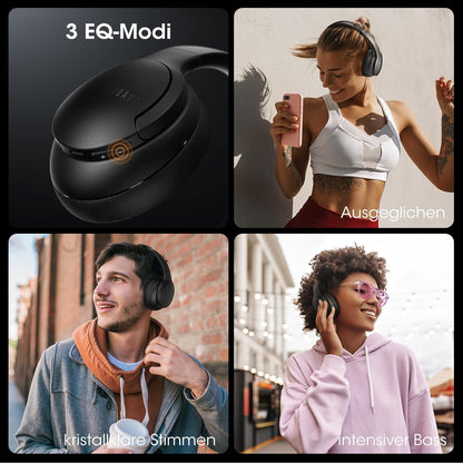 DOQAUS Kopfhörer Life 4 Kabellos Bluetooth,Bis zu 90 Std mit 3 EQ-Modi Schwarz