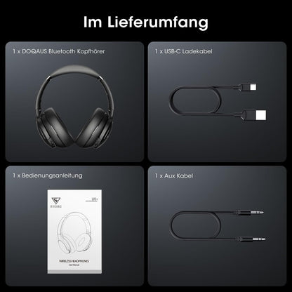DOQAUS Kopfhörer Life 4 Kabellos Bluetooth,Bis zu 90 Std mit 3 EQ-Modi Schwarz