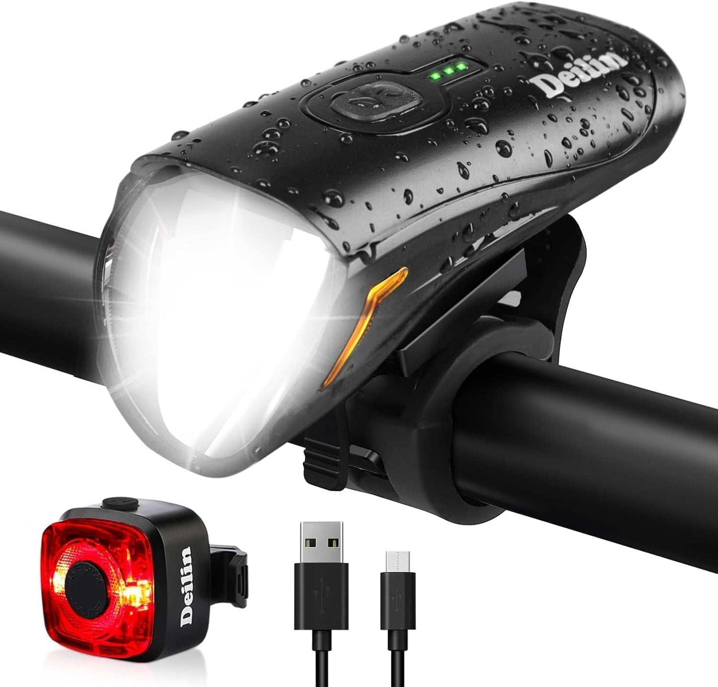 Deilin Fahrradlicht Set, bis zu 70 Lux LED Fahrradbeleuchtung USB Aufladbar