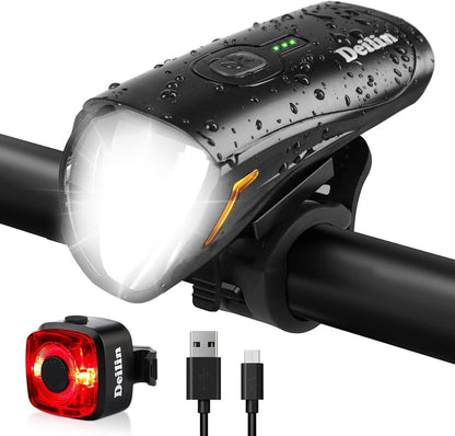 Deilin Fahrradlicht Set, bis zu 70 Lux LED Fahrradbeleuchtung USB Aufladbar