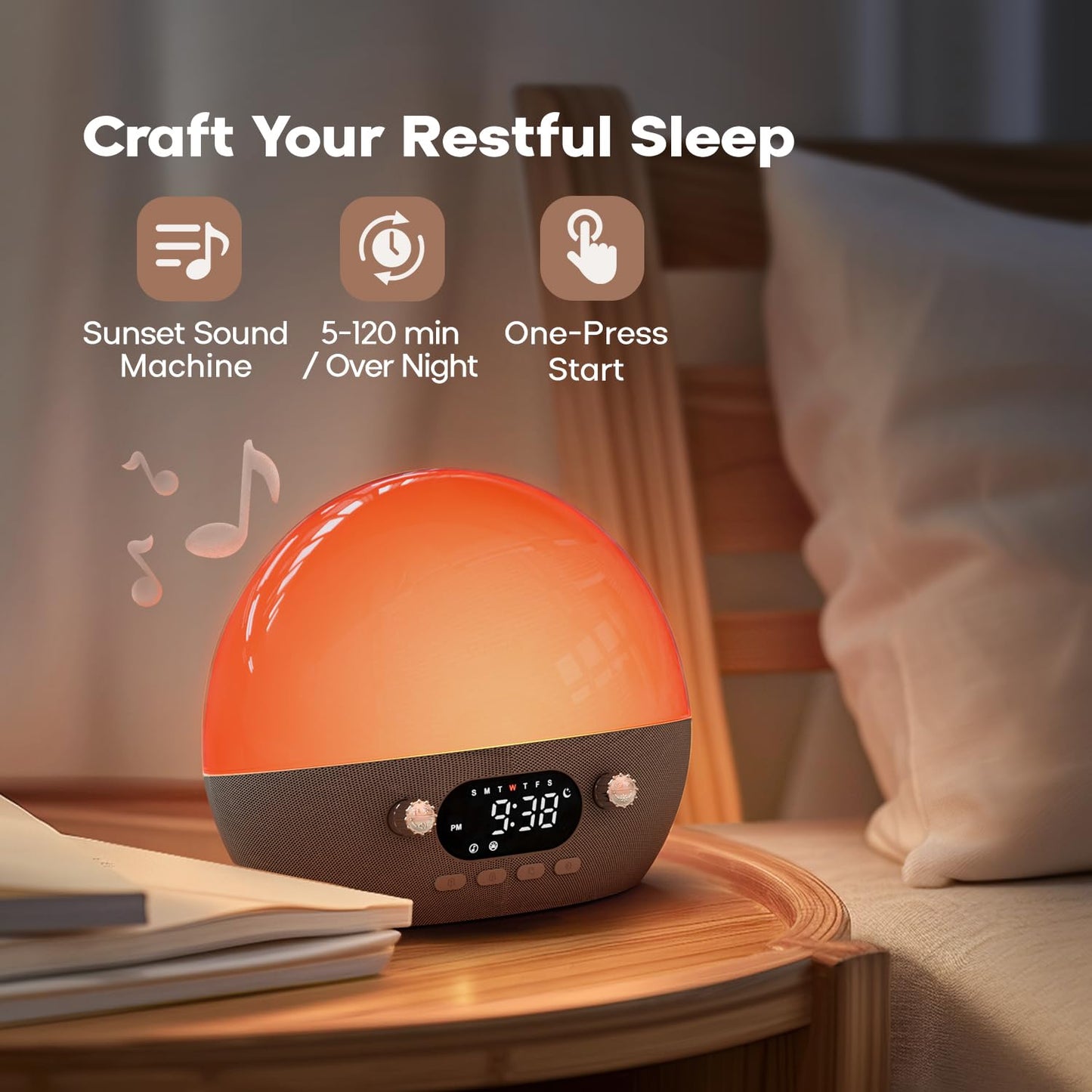 Dekala White Noise Machine, APP-Steuerung Wecker, 11 beruhigende Klänge Nachtlicht,