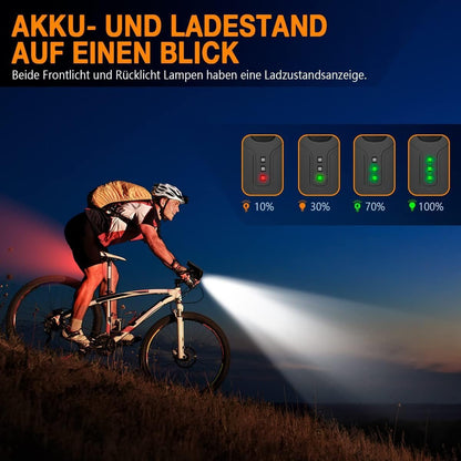 Deilin Fahrradlicht Set, bis zu 70 Lux LED Fahrradbeleuchtung USB Aufladbar