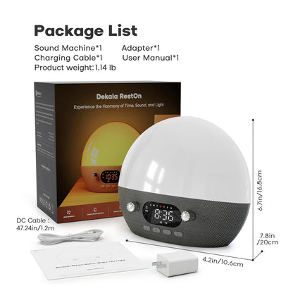 Dekala White Noise Machine, APP-Steuerung Wecker, 11 beruhigende Klänge Nachtlicht,