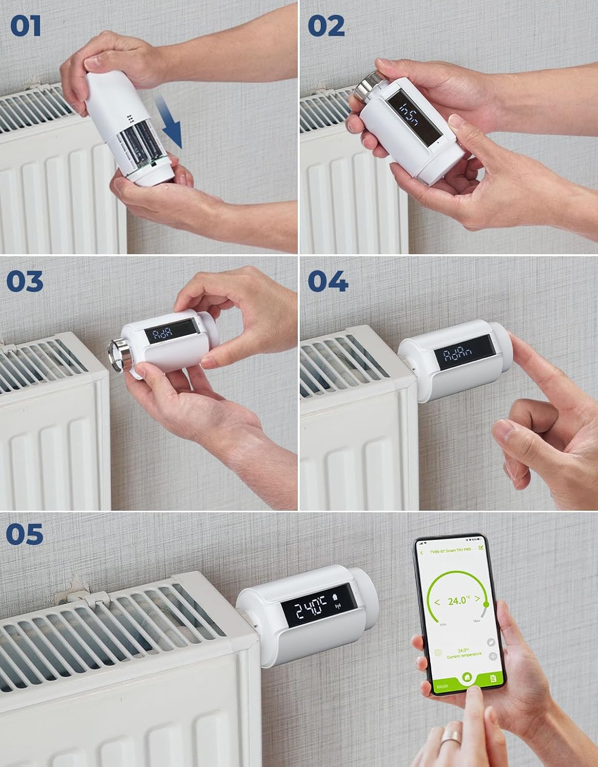 2 X DEERFAMY Smartes Heizkörperthermostat,APP-Fernbedienung, Temperatureinstellung, Digitaler