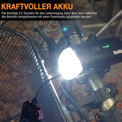 Deilin Fahrradlicht Set, bis zu 70 Lux LED Fahrradbeleuchtung USB Aufladbar