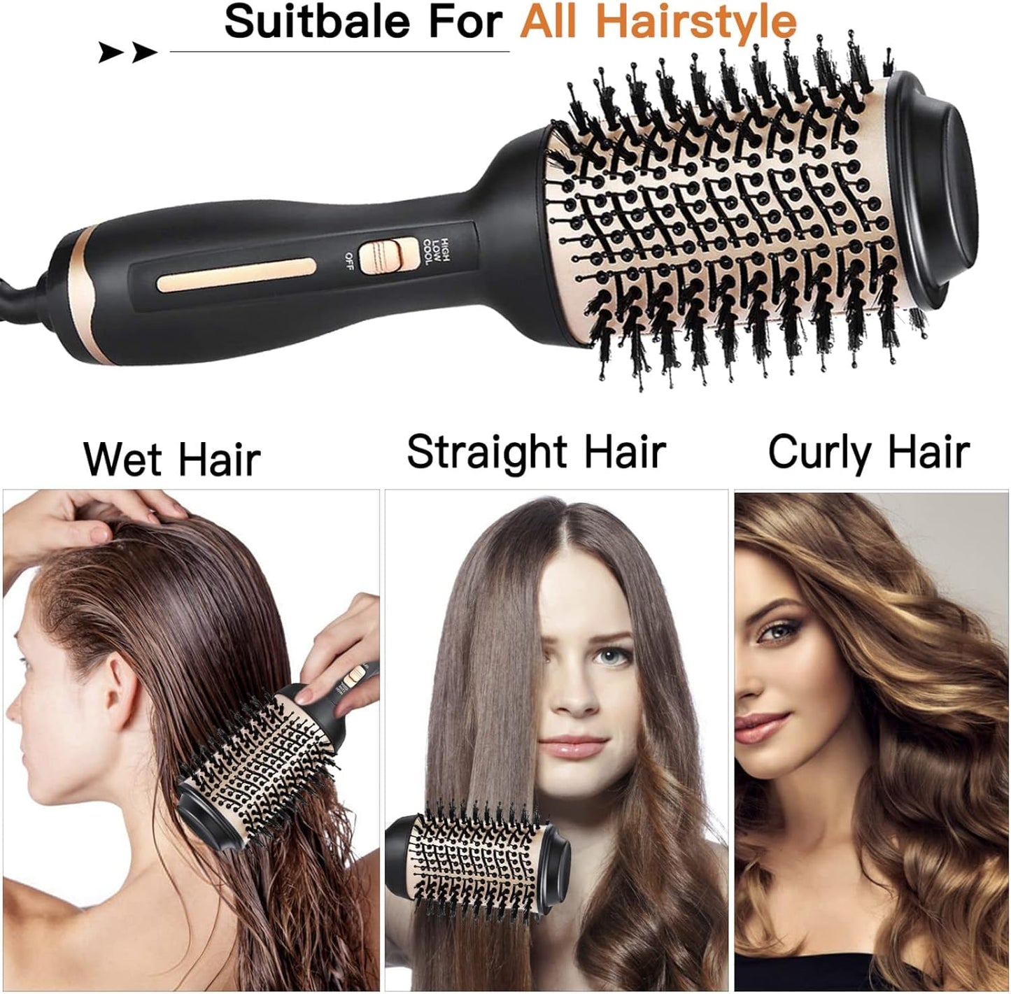 Dee Banna Heißluftbürste Multifunktions-Föhnbürste Heißluftkamm mit 3 Temperaturen und 2 Luftstromstufen Negativ Lon Stylingbürsten Volumizer Styler Heißluftbürste für alle Haartypen