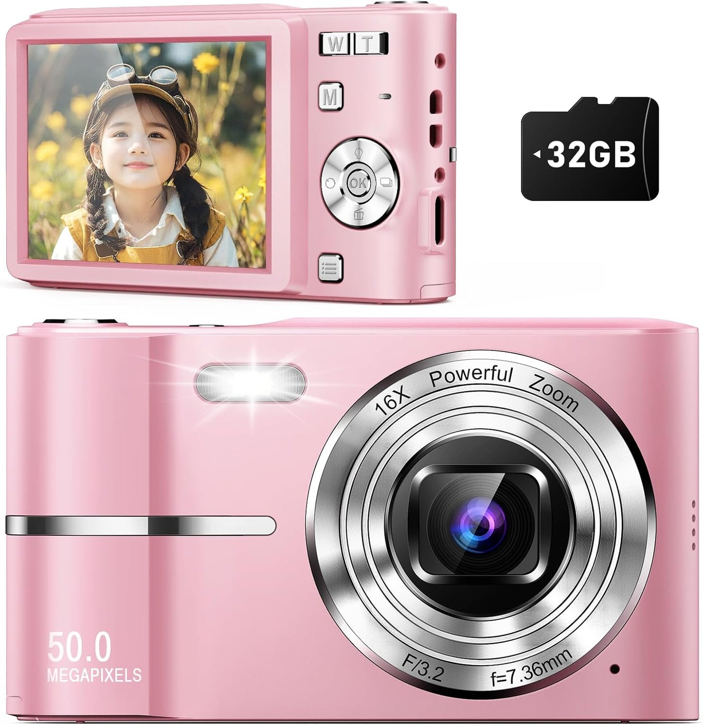Digitalkamera, Autofokus 50MP FHD 1080P Kamera M03 für Kinder mit 16x Zoom mit 32 GB SD-Karte