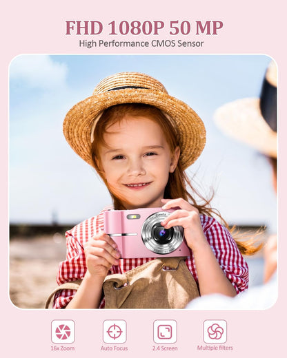 Digitalkamera, Autofokus 50MP FHD 1080P Kamera M03 für Kinder mit 16x Zoom mit 32 GB SD-Karte