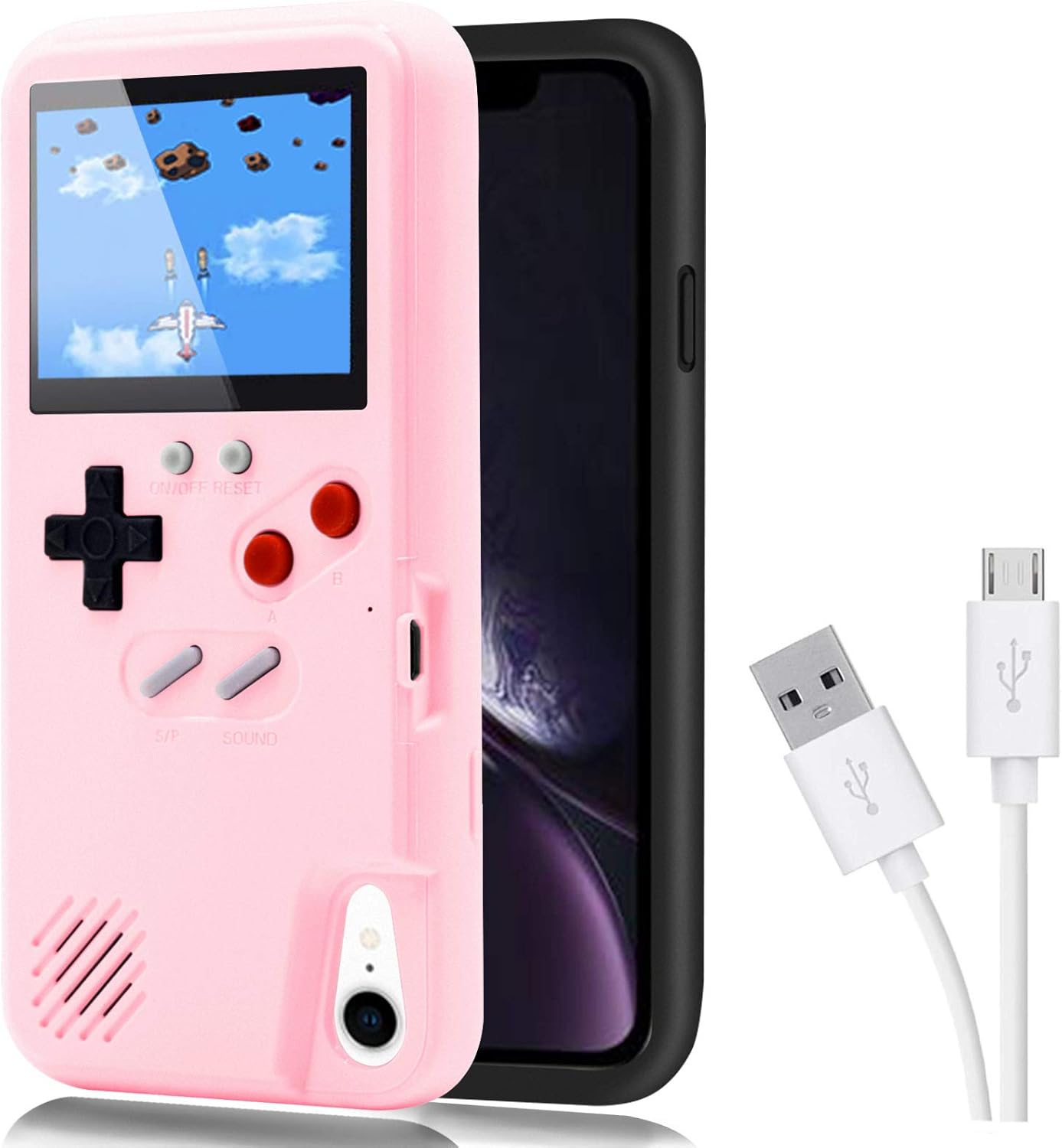 DIKKAR Game Case pour iPhone, Retro-Schutzhülle avec propre Stromversorgung, 36 petits jouets, Farbdisplay, Videospieletui pour iPhone XR (Rose)