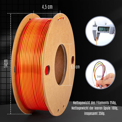 Dikale Silk PLA+ 3D-Druck Filament Zweifarbig 6er Pack - 1.75mm, 250g x 6 Spulen Bundle