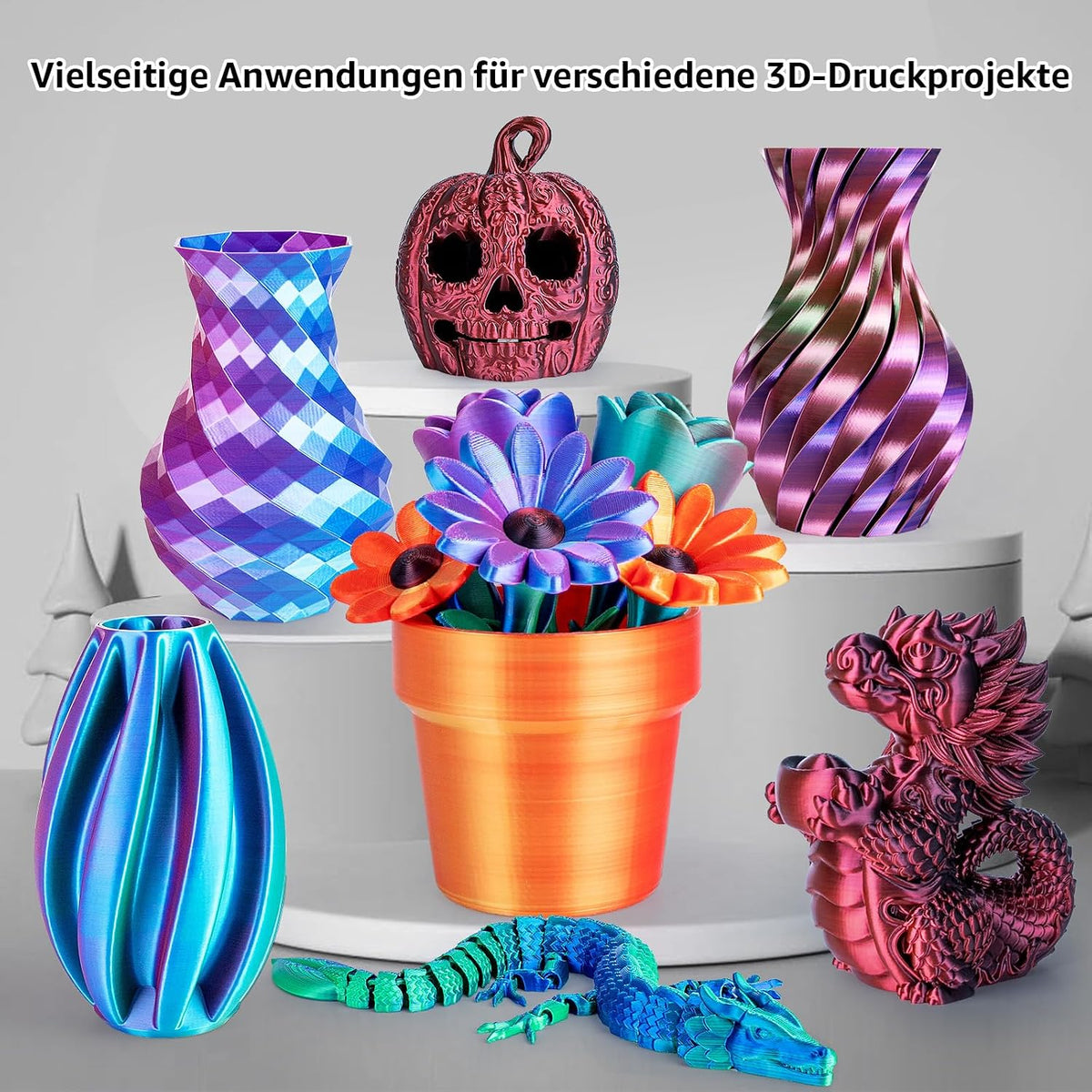 Dikale Silk PLA+ 3D-Druck Filament Zweifarbig 6er Pack - 1.75mm, 250g x 6 Spulen Bundle