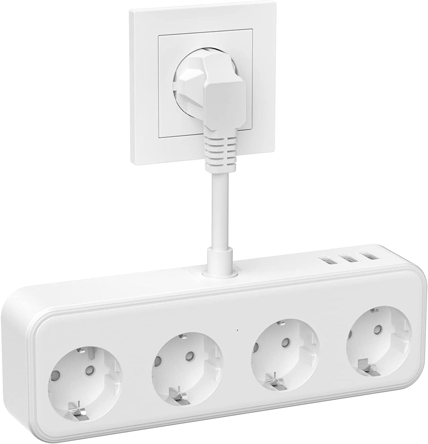 Doppelstecker für Steckdose, Steckdosenleiste mit USB, 7 in 1, 4 Fach 3 USB Weiß