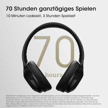 DOQAUS Kopfhörer Life 5 Kabellos Bluetooth,70Std Spielzeit 3 EQ-Modi Schwarz