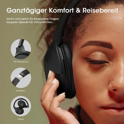 DOQAUS Kopfhörer Life 5 Kabellos Bluetooth,70Std Spielzeit 3 EQ-Modi Schwarz