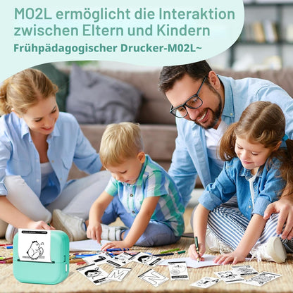 Sticker Drucker M02L Mini für Smartphone, Bluetooth Thermodrucker 203DPI, Farbig, inklusive 3 Papierrolle