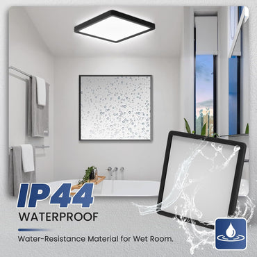 DoRight Led-Deckenleuchte, 36 W, IP44, wasserdicht, vierkant 30cm schwarz,