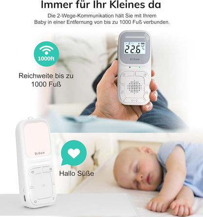 Dr.Care NeoGo Audio Baby Monitor – Vorgepaart, Gegensprechfunktion,Nachtlicht, Schlaflieder, Vibrationsalarm