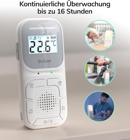 Dr.Care NeoGo Audio Baby Monitor – Vorgepaart, Gegensprechfunktion,Nachtlicht, Schlaflieder, Vibrationsalarm