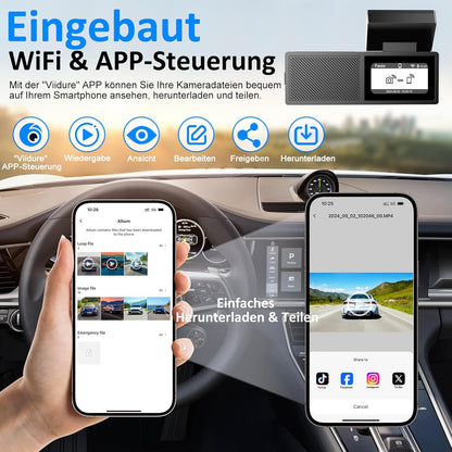Dusefogo Auto-Dashcam (Frontkamera, 2K, WLAN, 64 GB Speicherkarte), Super-Nachtsicht, WDR