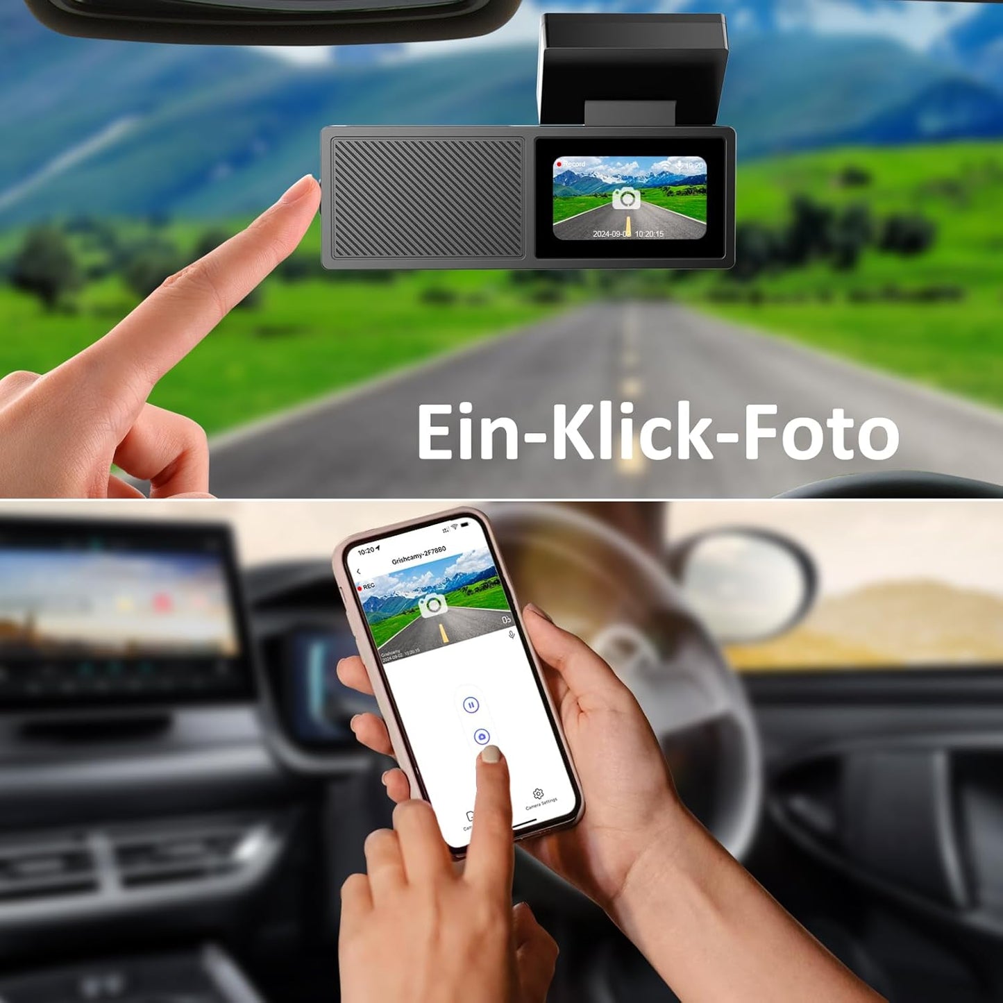 Dusefogo Auto-Dashcam (Frontkamera, 2K, WLAN, 64 GB Speicherkarte), Super-Nachtsicht, WDR