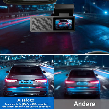 Dusefogo Auto-Dashcam (Frontkamera, 2K, WLAN, 64 GB Speicherkarte), Super-Nachtsicht, WDR