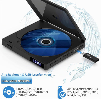 Mini-DVD-Player für TV, DVD-Player USB,1080P HD Upscaling,HDMI, RCA & AUX