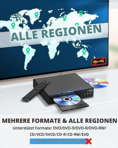DVD Player HDMI für Fernseher, unterstützt 1080P, NSTC/PAL,mit HDMI&RCA-Kabel, Fernbedienung