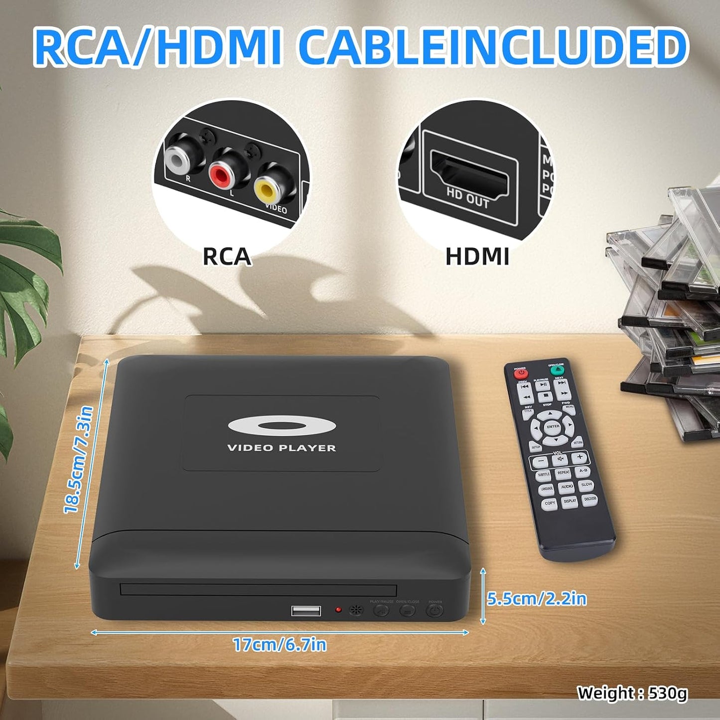 Mini HD DVD Player mit HDMI,1080P für Smart TV, HDMI/RCA