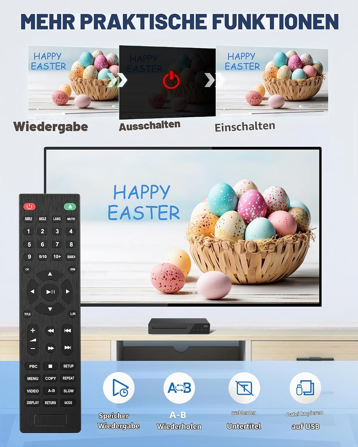 DVD Player HDMI für Fernseher, unterstützt 1080P, NSTC/PAL,mit HDMI&RCA-Kabel, Fernbedienung