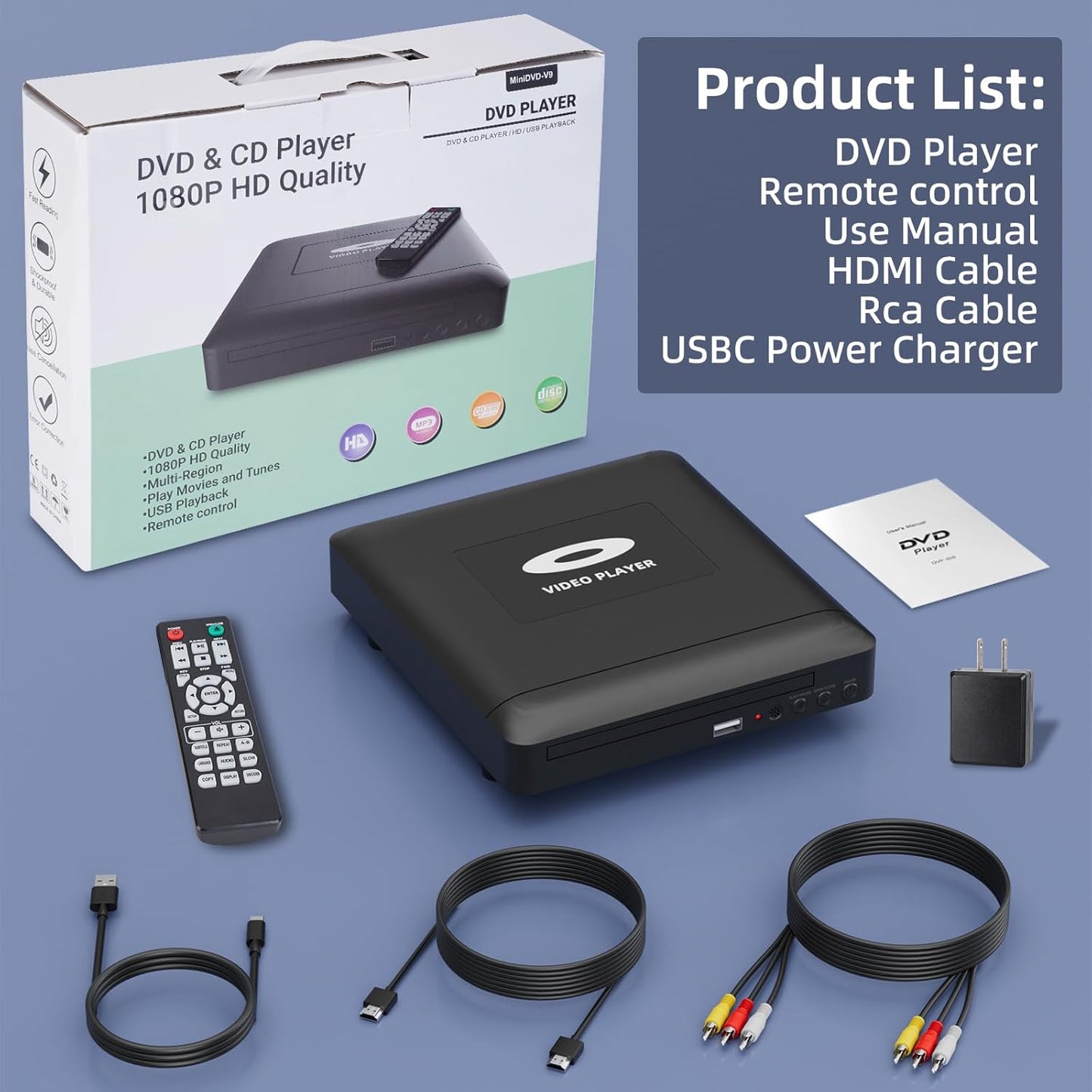 Mini HD DVD Player mit HDMI,1080P für Smart TV, HDMI/RCA