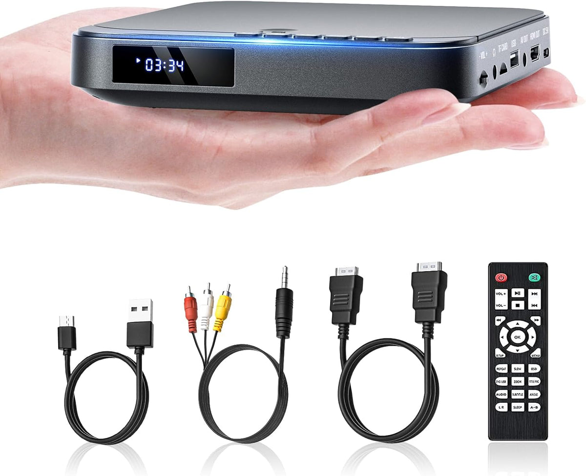 DVD Player HDMI für Fernseher, HD 1080P, mit HDMI/AV für TV, 1080P Full HD, USB/TF