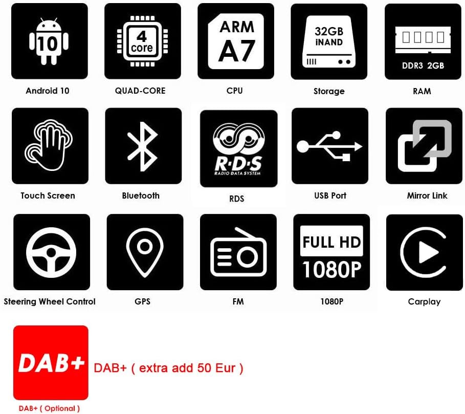 Dynavsal CarPlay Android Autoradio 7 Zoll Bildschirm+Einparkhilfe Rückfahrkamera