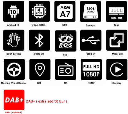 Dynavsal CarPlay Android Autoradio 7 Zoll Bildschirm+Einparkhilfe Rückfahrkamera