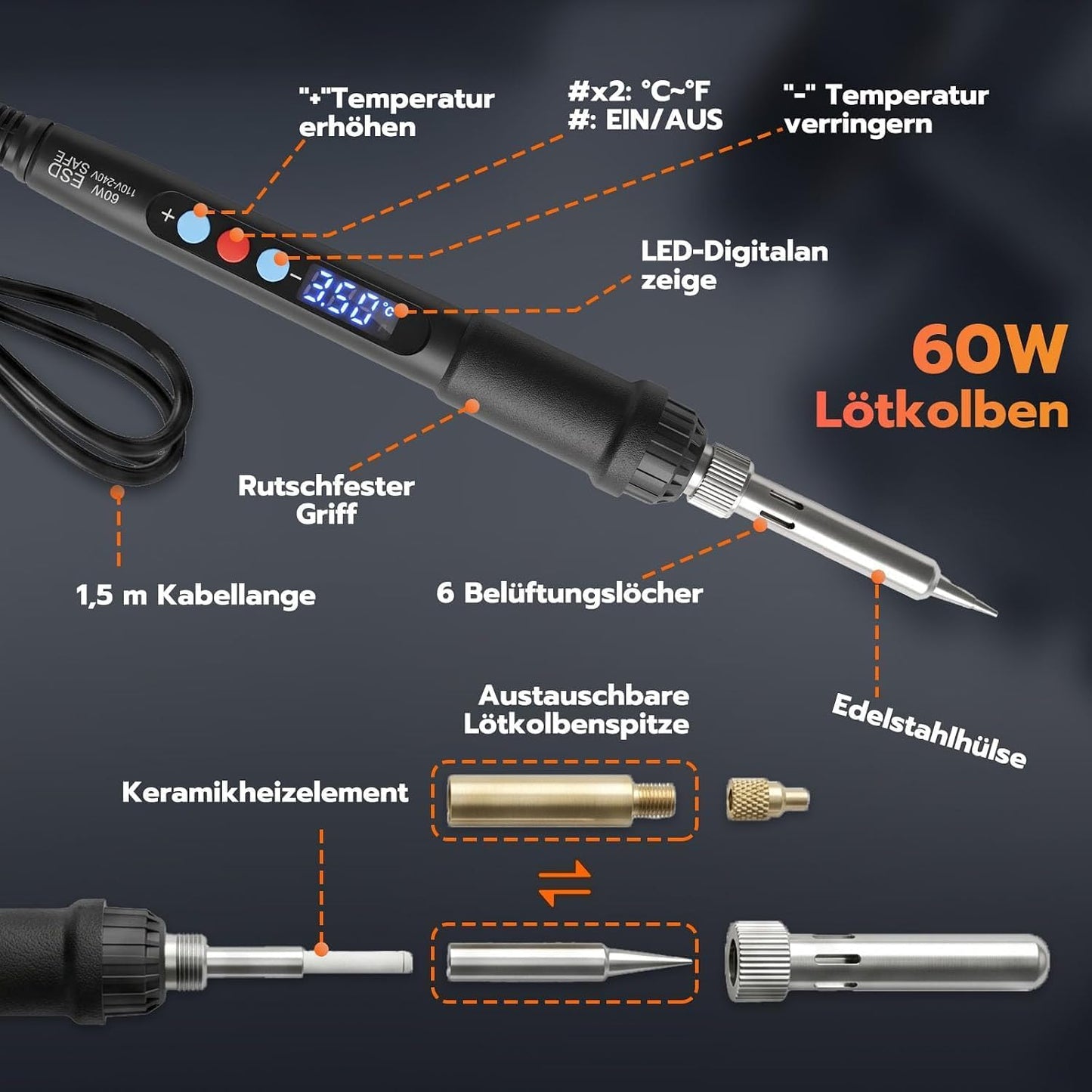 3DZWMAN 200mm Vertikale Einschmelzwerkzeug für 3D-Druck-Teile Kunststoff 60W Lötkolben