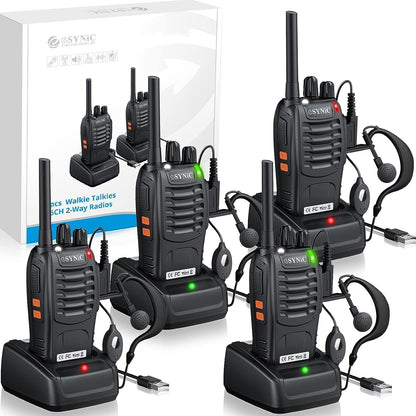 eSynic Walkie-Talkies (4 stück) für Erwachsene, kabellos, VOX, 2-Wege-Radio