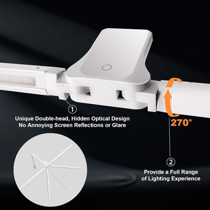 EYOCEAN Schreibtischlampe, Doppelkopf Klemmbar, 24W 80cm mit Fernbedienung, Dimmbar Mattweiß