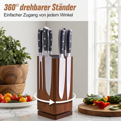 ENOKING Messerblock Magnetisch ohne Messer, 360°drehbar Magnetischer mit Borsteneinsatz