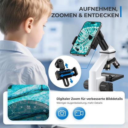 ESAKO Mikroskop für Kinder Studenten Erwachsene, 100X–2000X Vergrößerung, Schülermikroskop