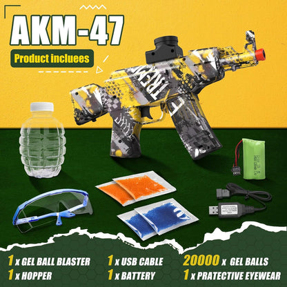 Elite Elektrischer mit Gelkugelblaster AEG AKM-47 für Outdoor-Aktivitäten, Kampf, Schießen, Teamspiel (Gelb)