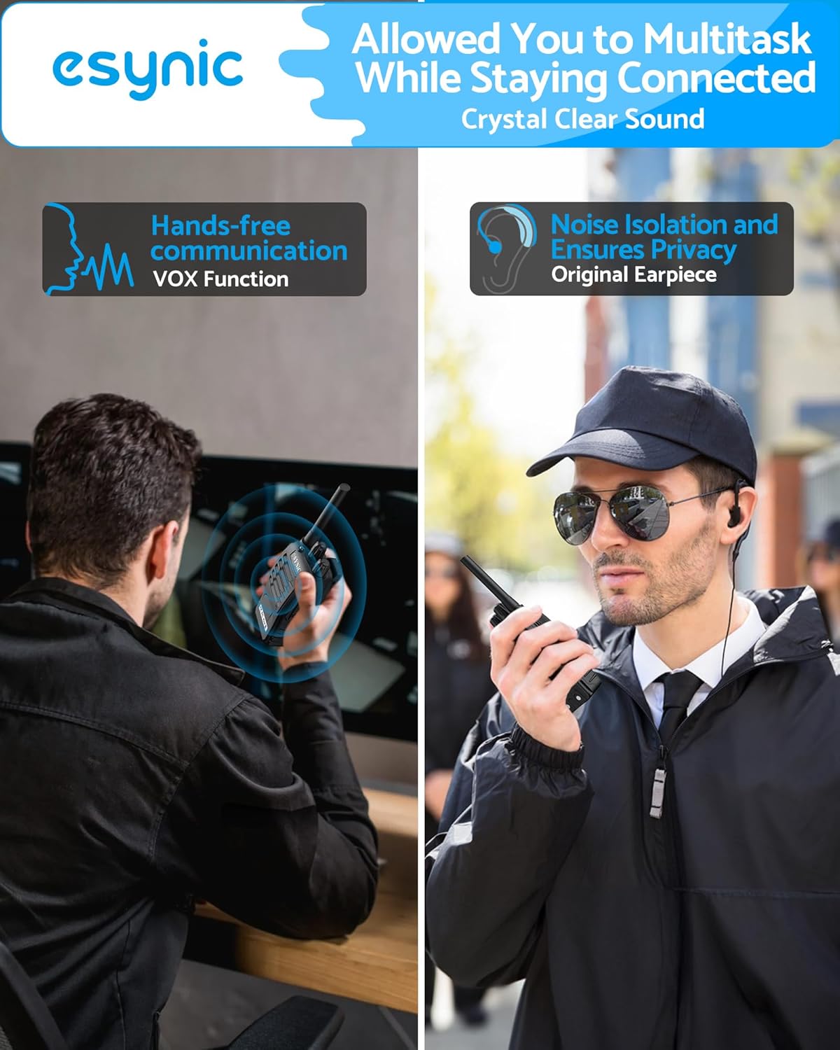 eSynic Walkie-Talkies (4 stück) für Erwachsene, kabellos, VOX, 2-Wege-Radio
