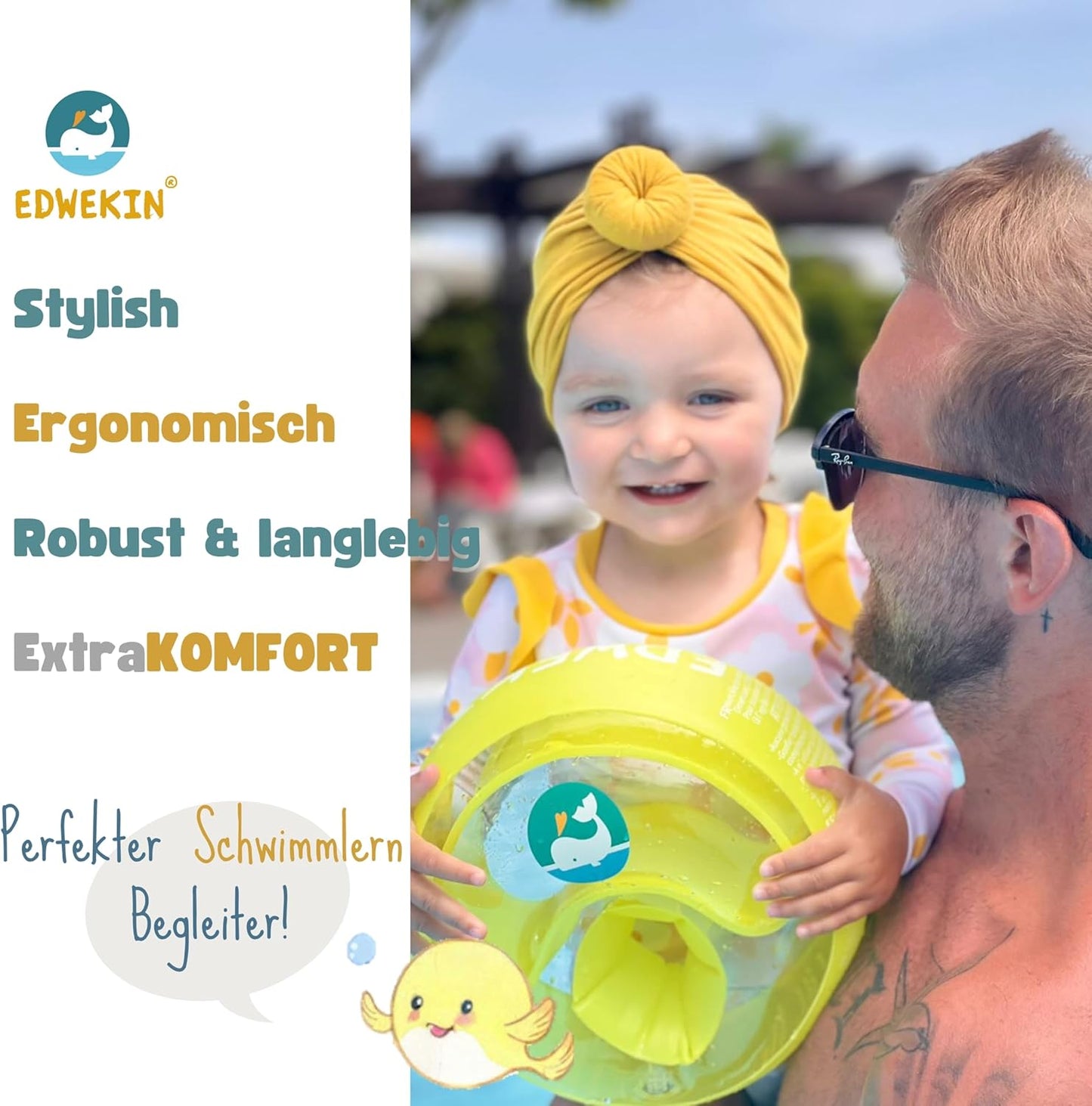 EDWEKIN® Premium Schwimmflügel für Kinder (1–6 Jahre)11-30 kg, TÜV geprüft, Xgroße Luftkammern