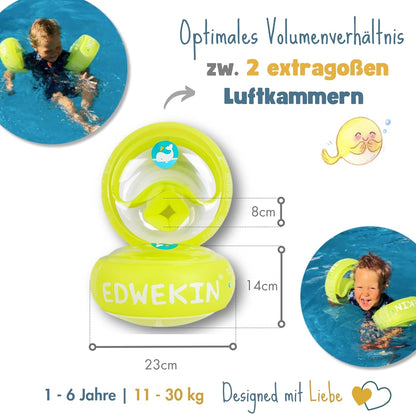 EDWEKIN® Premium Schwimmflügel für Kinder (1–6 Jahre)11-30 kg, TÜV geprüft, Xgroße Luftkammern