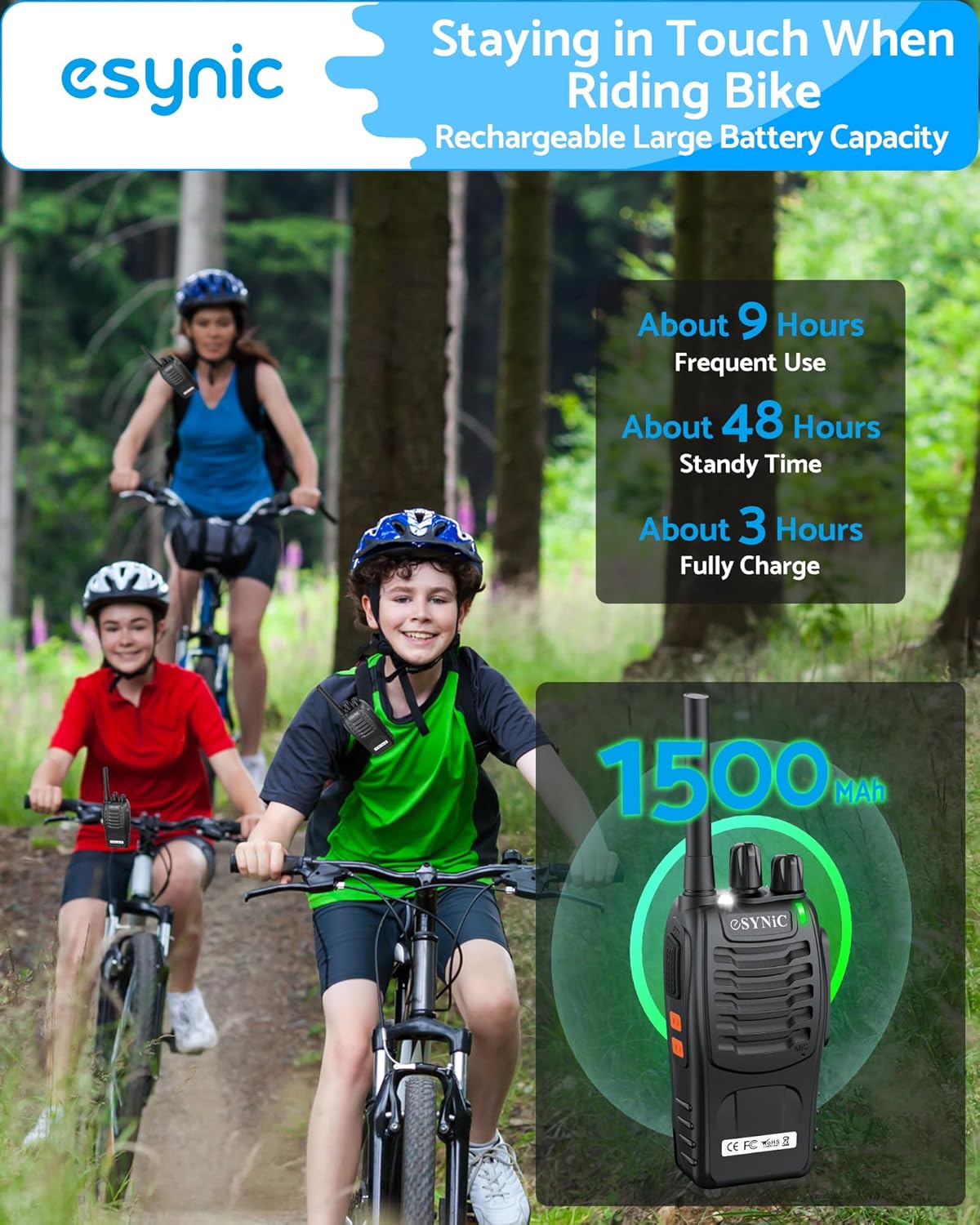 eSynic Walkie-Talkies (4 stück) für Erwachsene, kabellos, VOX, 2-Wege-Radio