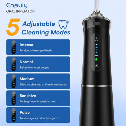 ENPULY Kabelloser Mundusche, IPX7, wasserdicht, 2000 mAh  mit 5 Modi und 5 Düsen