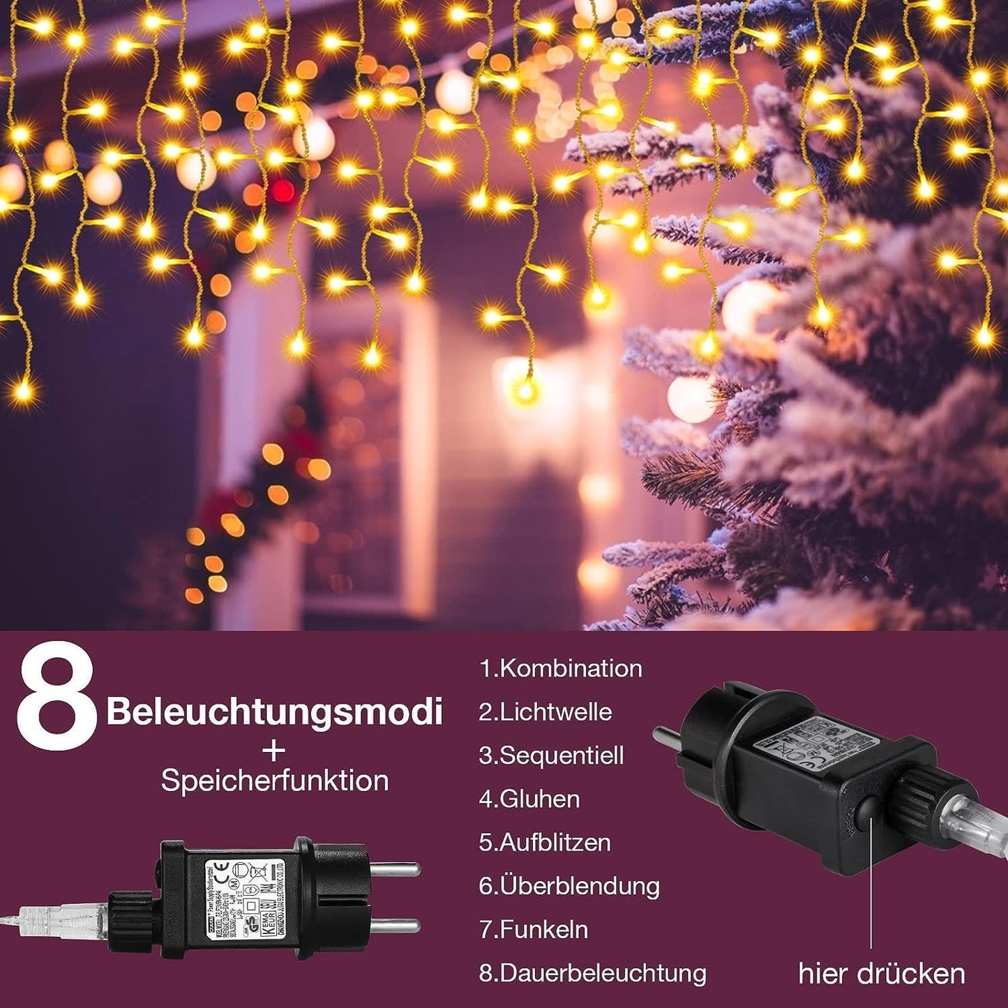 Eleuth 15M 600LED lampe de régulation de température, minuterie automatique avec minuterie, étanche IP44, 8 Modes, blanc chaud